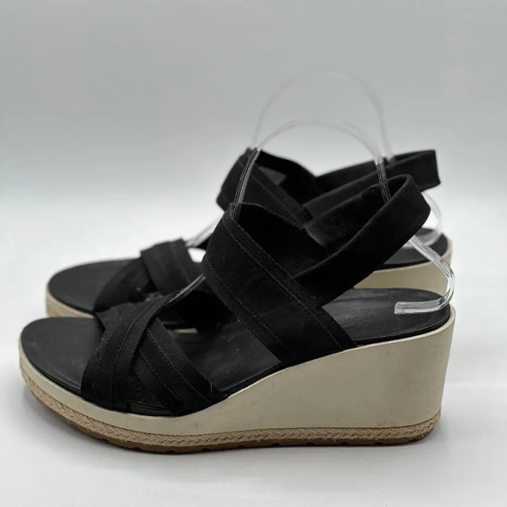 Merrell Women's Kaiteri Nubuck Leather Wedge Espadrille Black Sandals Size 11